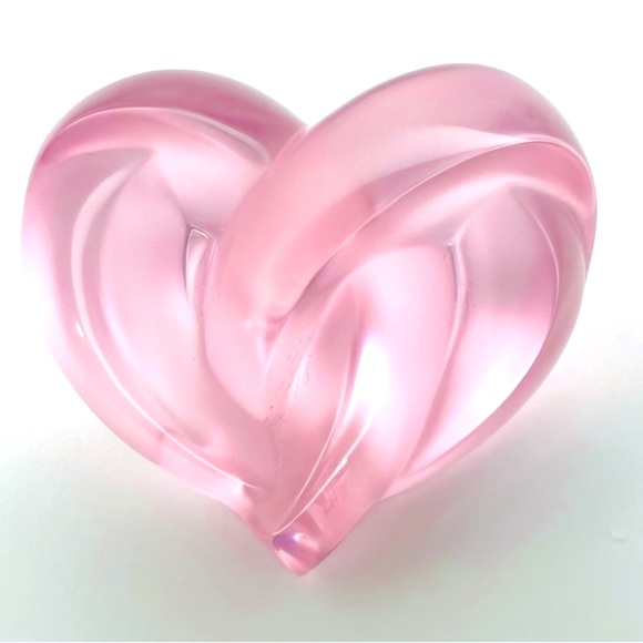 Lalique Double Heart Crystal Pink Paperweight - Picture 3 of 3